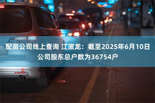 配资公司线上查询 江波龙：截至2025年6月10日公司股东总户数为36754户