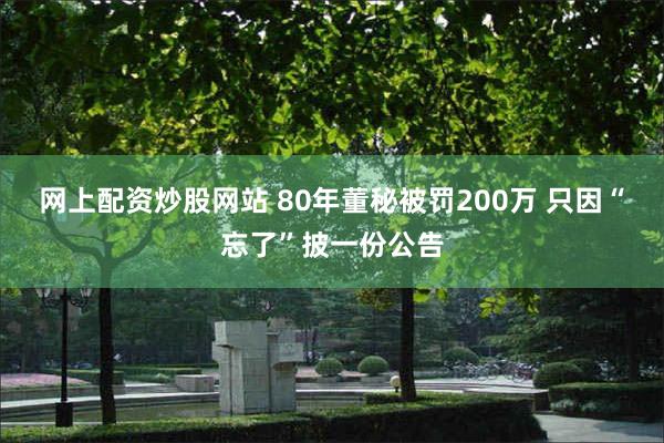 网上配资炒股网站 80年董秘被罚200万 只因“忘了”披一份公告